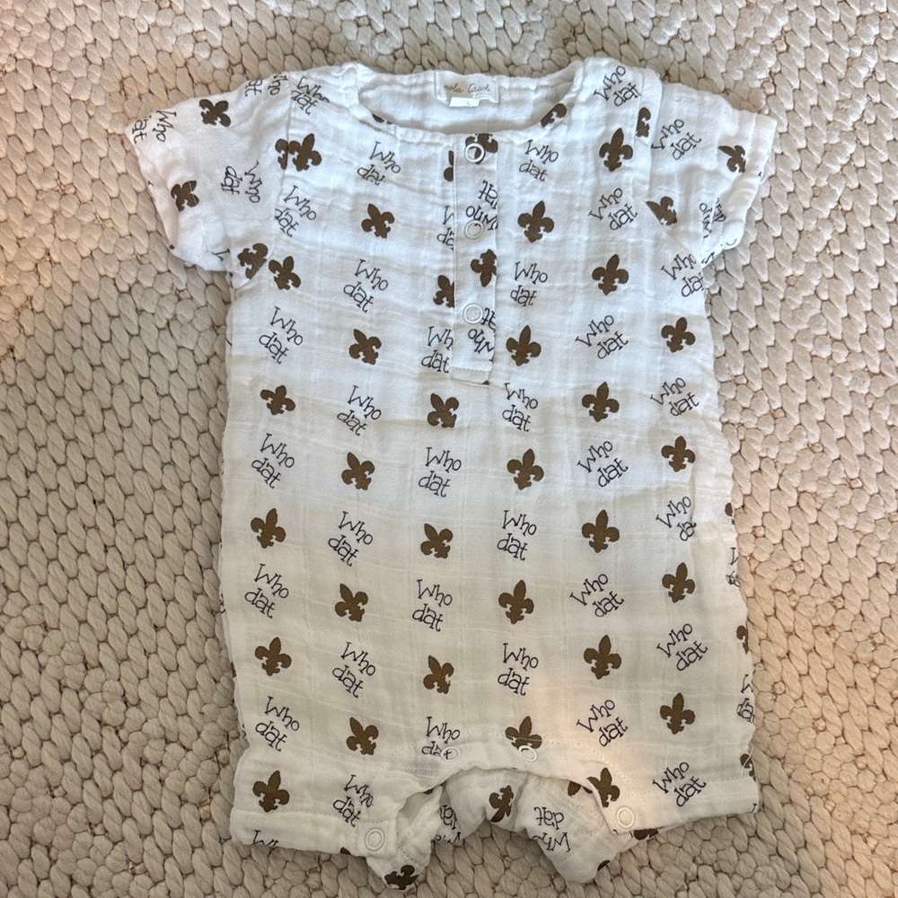 White and Brown New Orleans saints Baby Romper 3-6m
